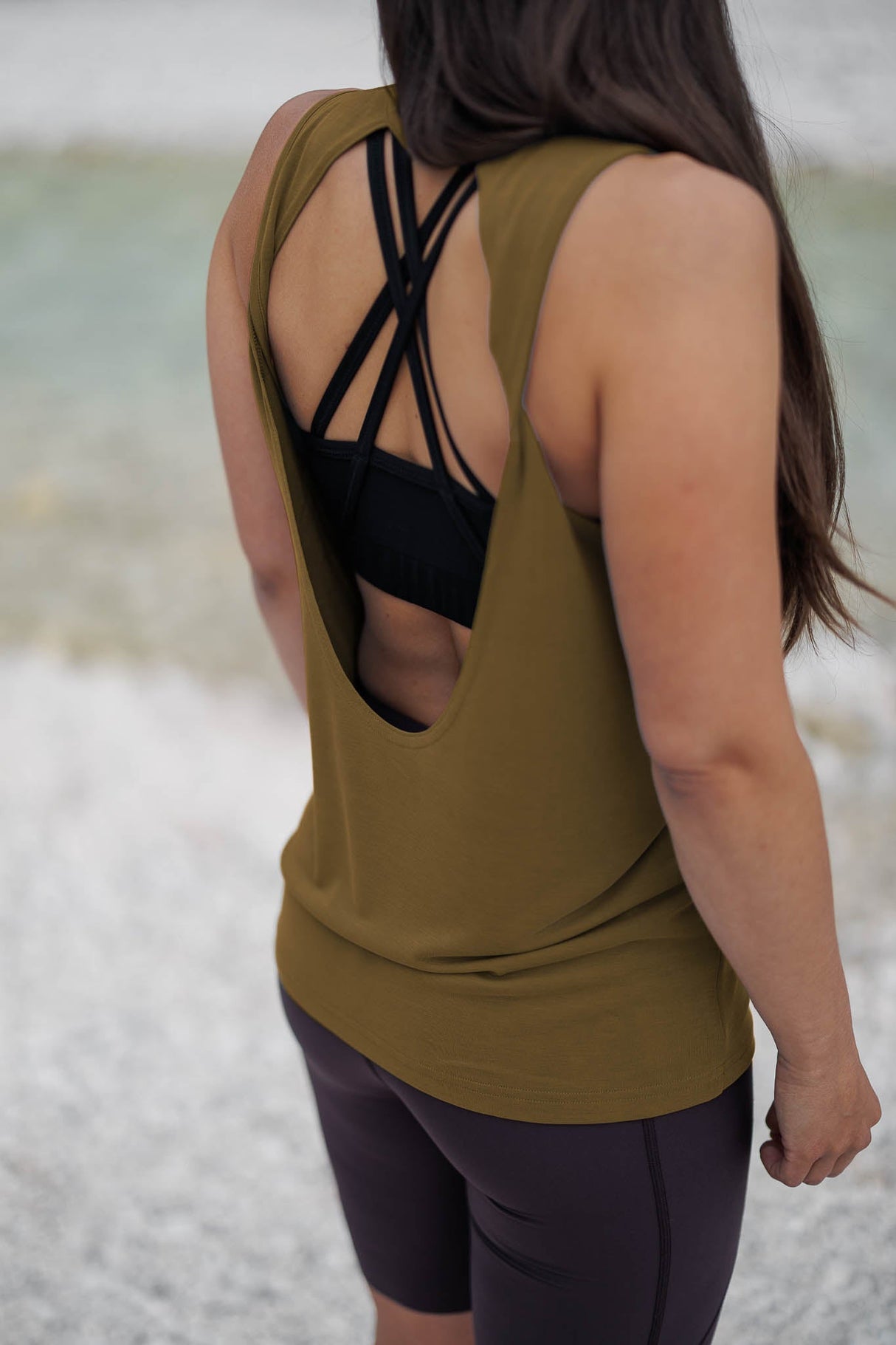 Vagabond Open Back Tank Top - Khaki
